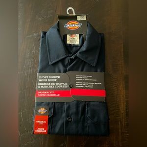 Dickies Short Sleeve Work Shirt, Dark Navy, Medium.